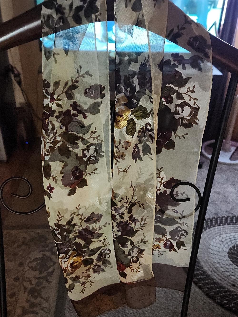 Liz Claiborne Floral Sheer Scarf in Cream and Brown - Picture 2 of 5